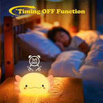 lampe nuit axolotl motif mignon texture souple moderne couleur rose blanc jaune rechargeable usb