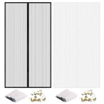 rideau magnétique blanc anti insectes porte mains libres clips opaques rayures modernes ventilation chambre