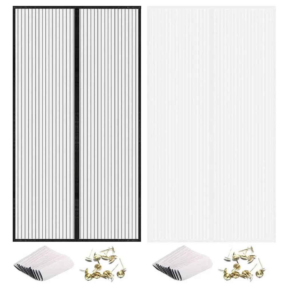 rideau magnétique blanc anti insectes porte mains libres clips opaques rayures modernes ventilation chambre
