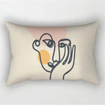 coussin rectangulaire moderne motif abstrait feuilles visages 100 polyester beige clair lit salon chambre