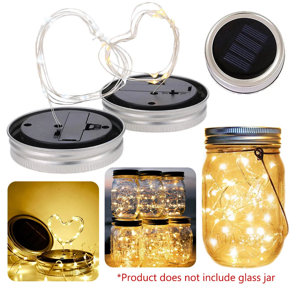 guirlande lumineuse solaire led bocal verre couvercle métallique panneau solaire batterie étancheextérieur cœur festive