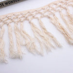 ruban macramé blanc motifs géométriques boho artisanal 15.5cm large franges coton tissu