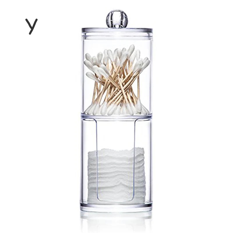 pot coton tige transparent moderne boite rangement couvercle bois respectueux environnement minimaliste organiser