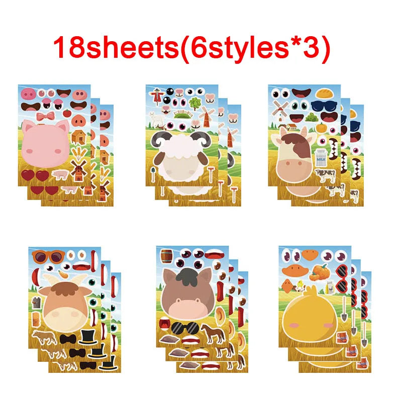 sticker animaux ferme multicolore cartoon adhésif diy activités enfants garçons filles fournitures bricolage artisanal