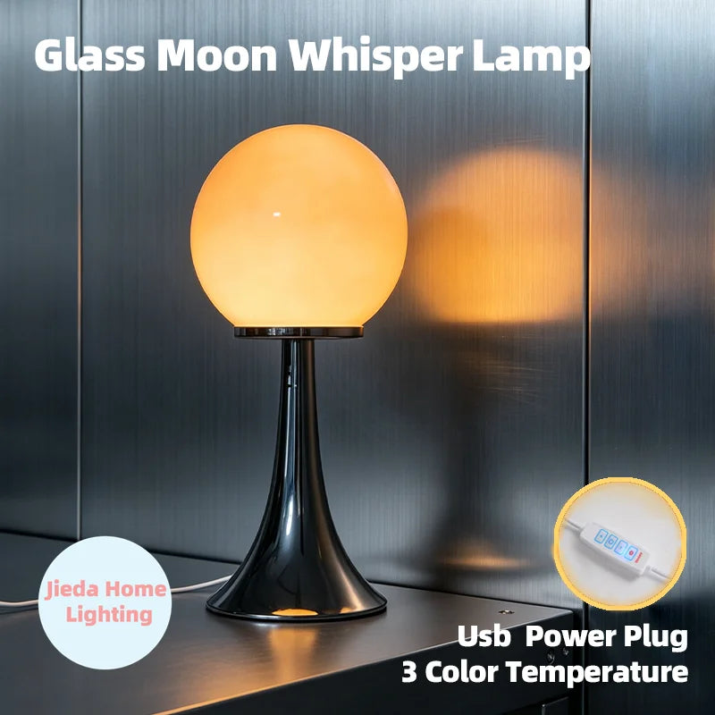 lampe table moderne minimaliste sphérique brillante orange rouge blanc noir prise usb