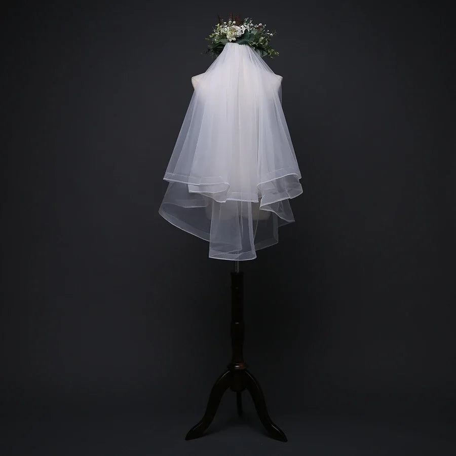 voile mariée blanc deux couches ruban bordure translucide classique clips fixations