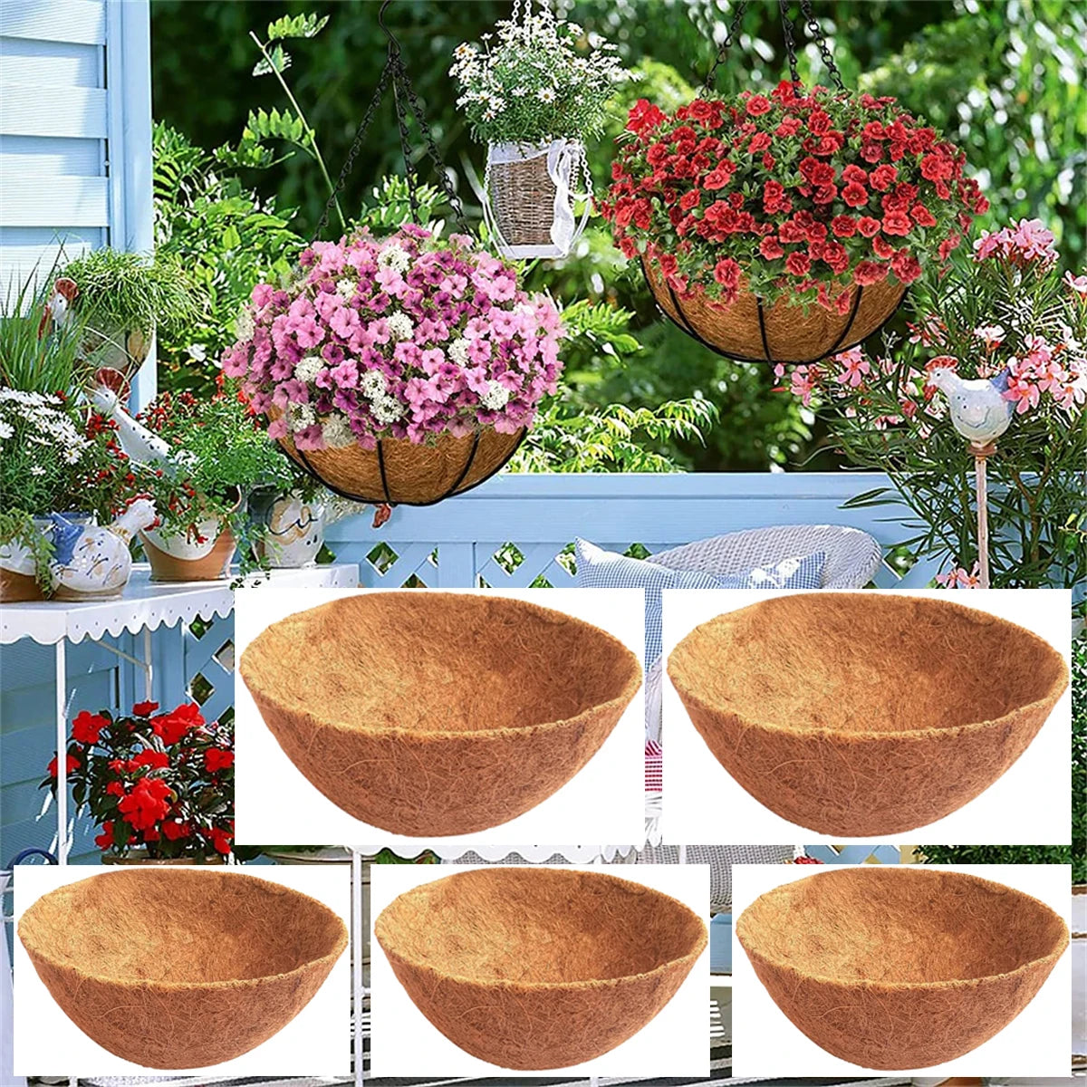 tapis rond suspendu marron clair texture naturelle fibre coco balcon jardin moderne rustique 10