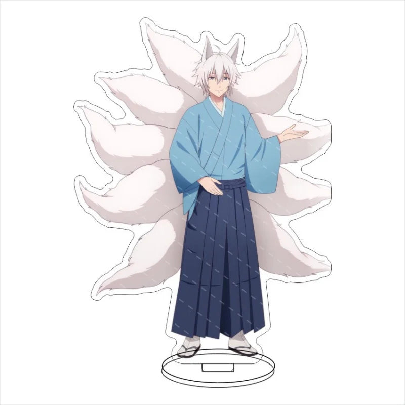 figurines anime acrylique bleu rose verte noire blanche motifs floraux base circulaire décoration collection