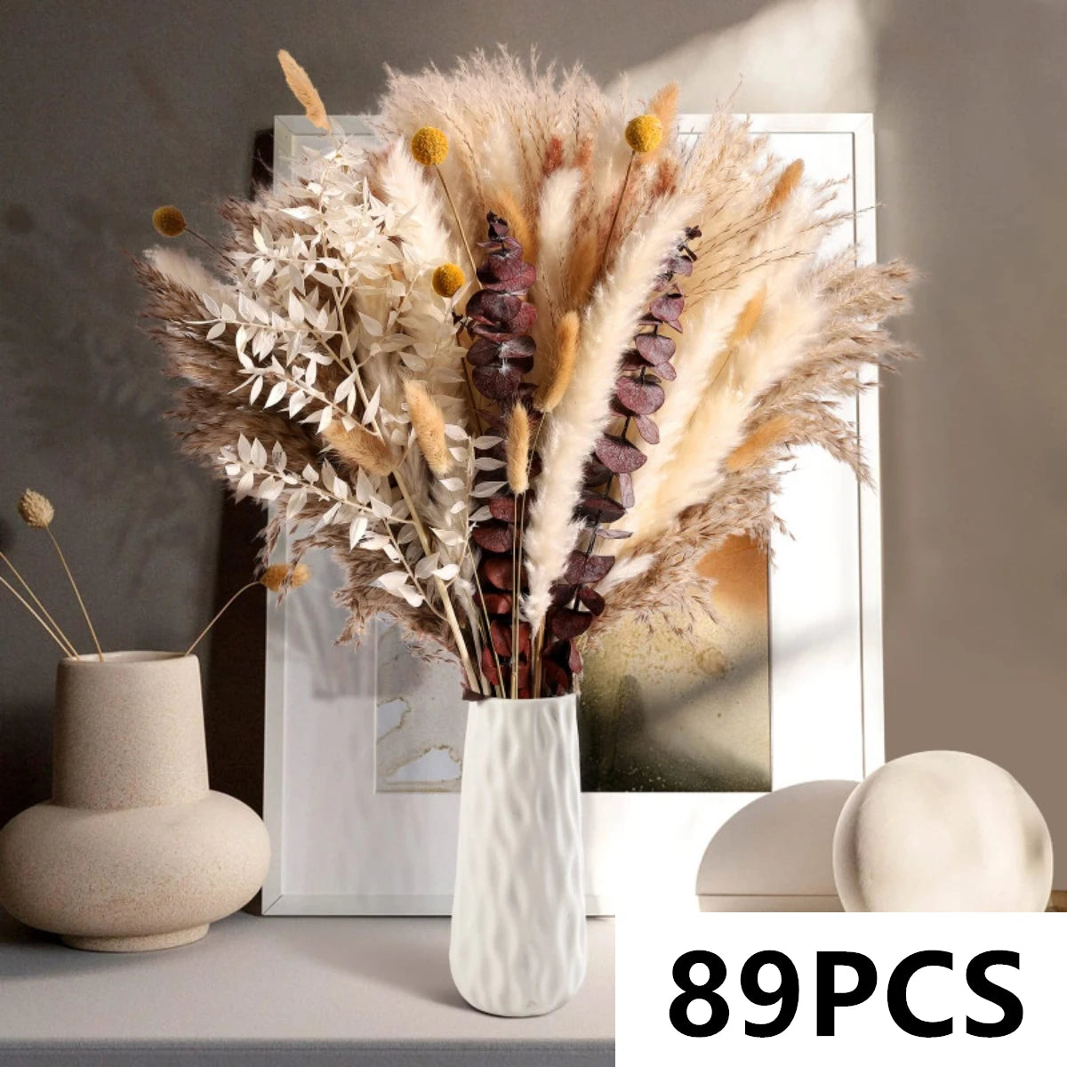 bouquet fleurs séchées naturel blanc beige rustique décoration maison anniversaire mariage