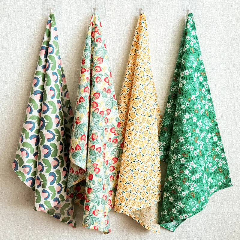 serviettes table coton fleurs modernes vert rose bleu blanc cuisine maison restaurant