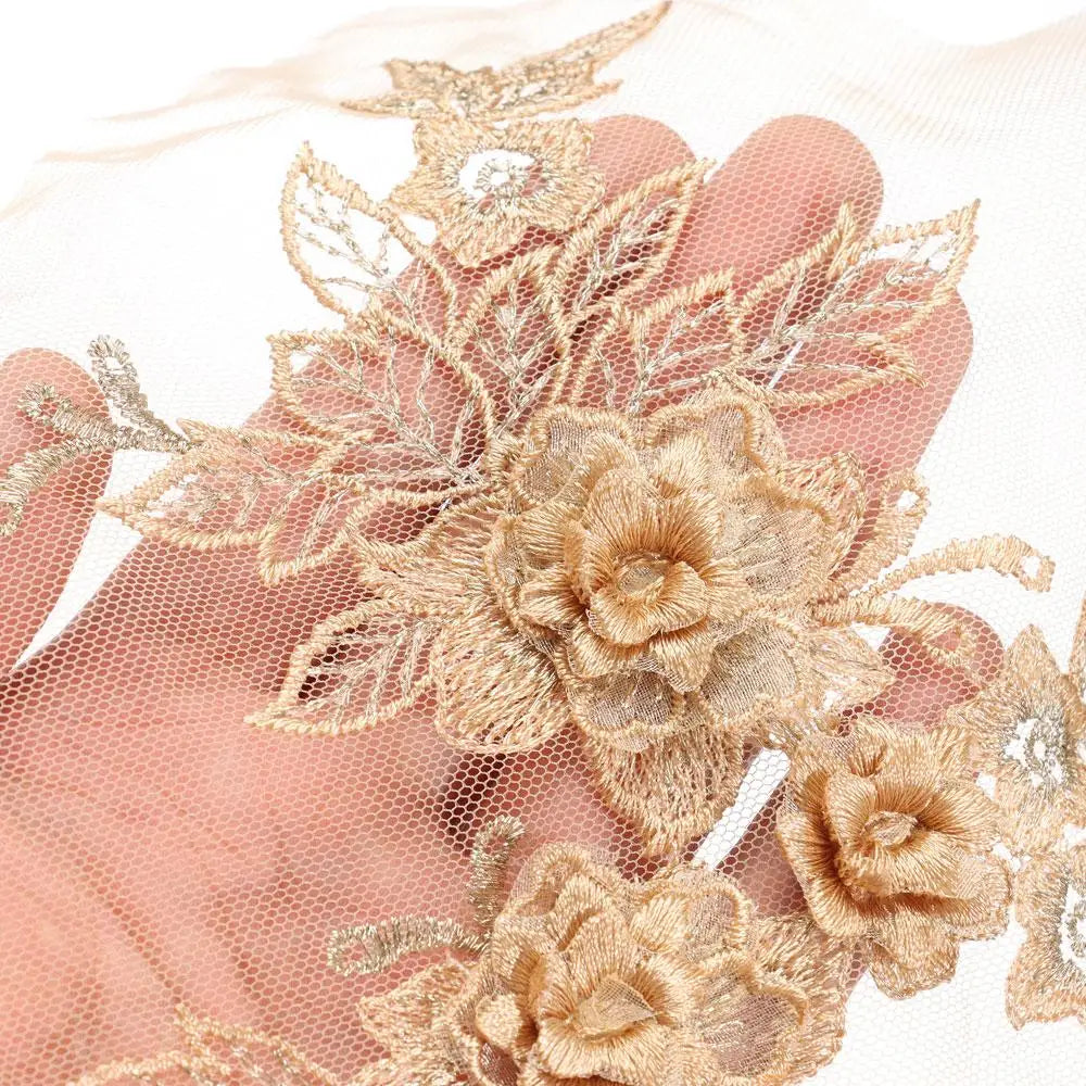 applique textile fleurs brodées doré clair mariage tissu microfibre 3d opaquement broderie fine