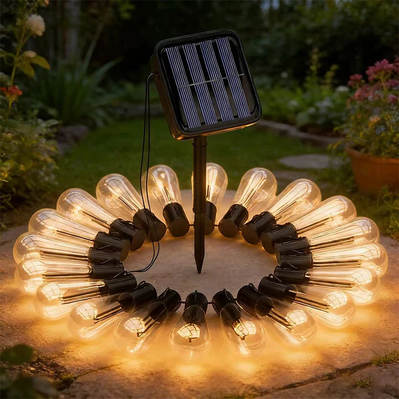 guirlande lumineuse solaire édison ip65 étanche 5m 20 ampoules ambrées vintage extérieur intérieur