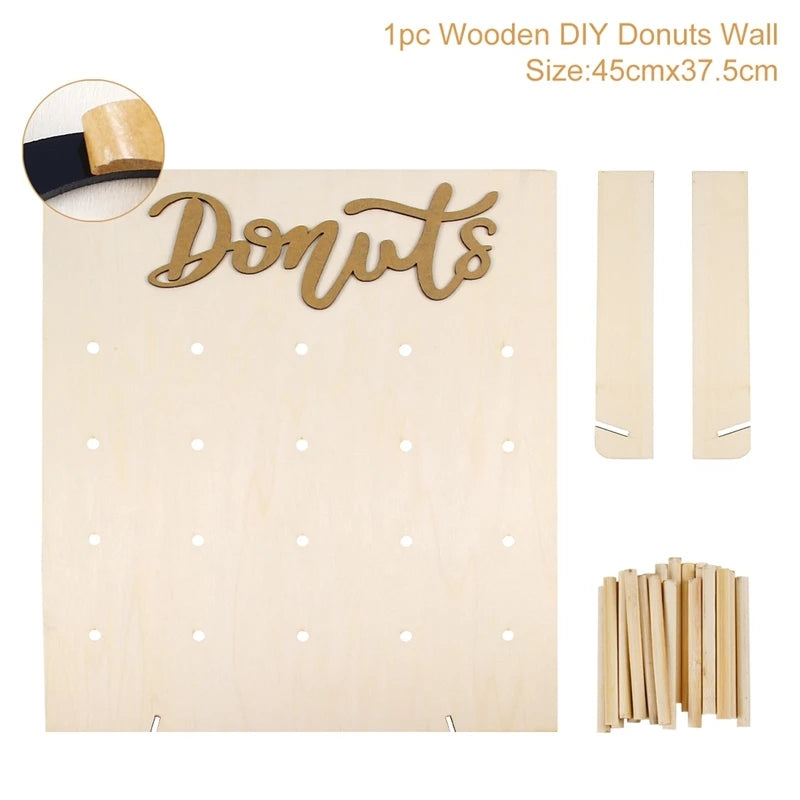 supports donuts bois clair fête donuts multicolores sprinkles glaçage textures variées donut bar piñata