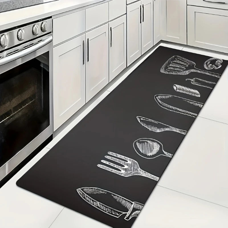 tapis antidérapant imperméable moderne noir couverts cuisine salon couloir polyester caoutchouc