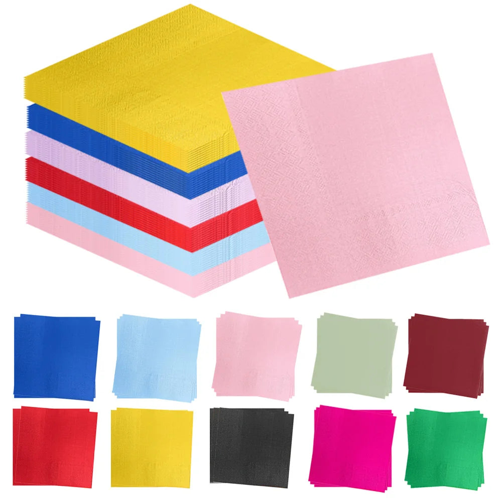 serviettes papier colorées anniversaire enfants fêtes simple bleu rose rouge noir vert jaune violet