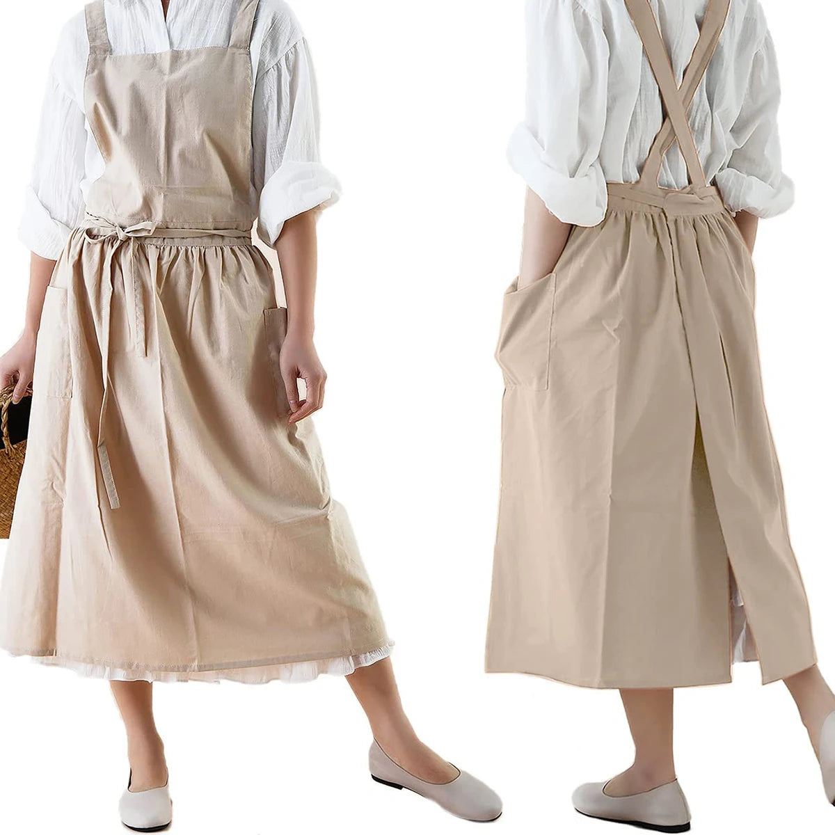 tablier cuisine femme coton beige rose rouge noir uni classique croché poche ajustable