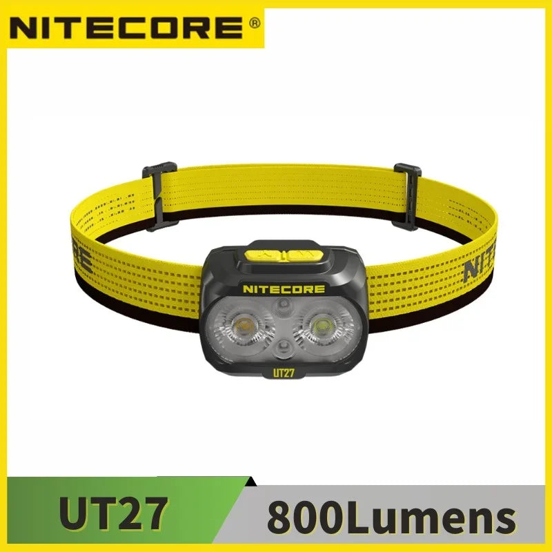 lampe frontale rechargeable led noire jaune bande elastique ajustable utilitaire moderne camping jogging