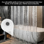 rideau douche gris clair motif pierres moderne aimants crochets salle bain