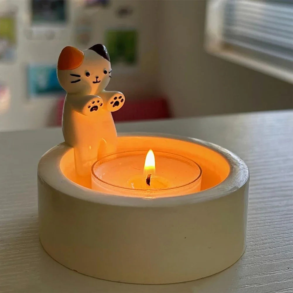 support bougie moderne chaton blanc oreilles oranges yeux noirs pattes grises mignon aromathérapieintérieur decoration