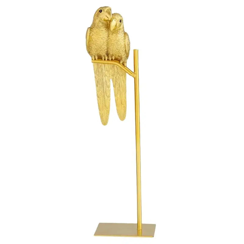 statuette perroquets vert rose or résine décorative moderne base métal living room salon