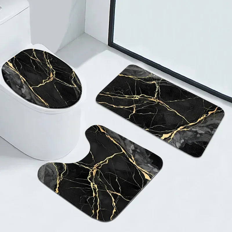 tapis bain moderne pièces marbre noir veines dorées respectueux environnement pvc salon