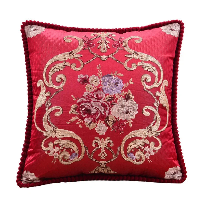 coussins décoratifs florals roses feuillages classique beige bleu marron polyester