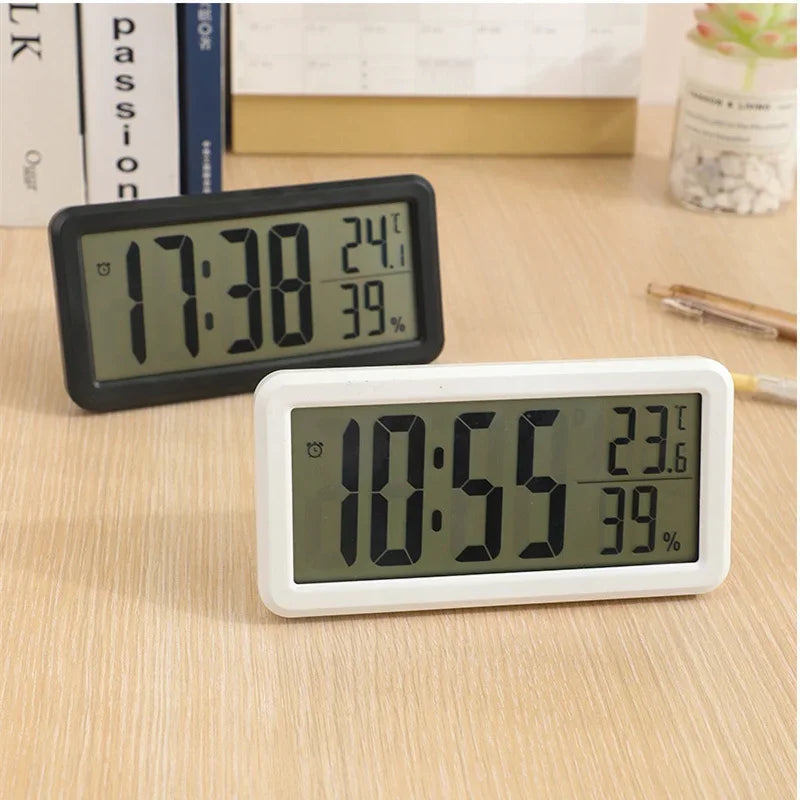 horloge numérique minimaliste affichage température humidité date heure support table noir blanc moderne