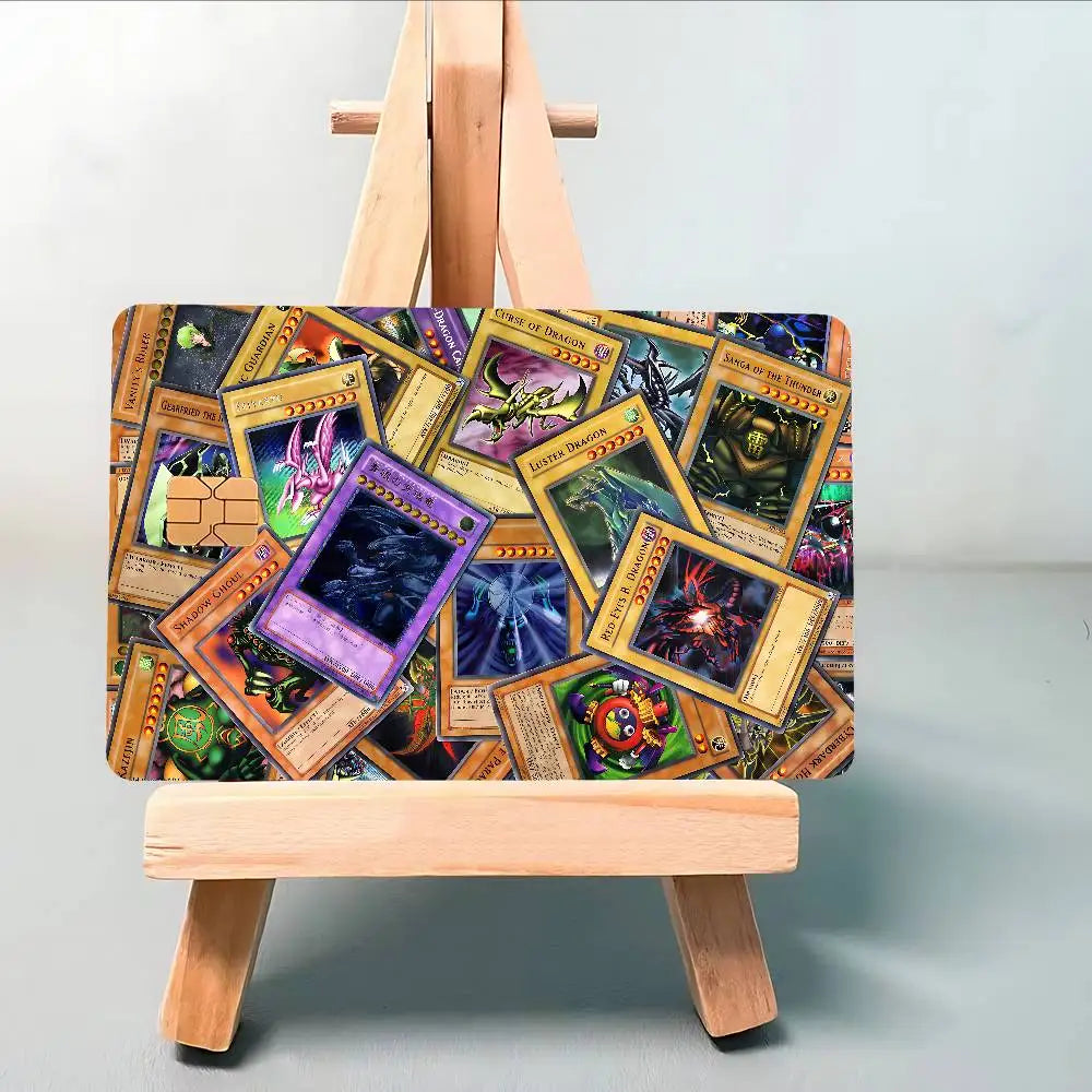 cartes jeu yu gi oh monster stickers adhésifs waterproof credit debit carte violet vert