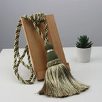 ruban rideau rayures franges bleu marine beige gris rouge vert classique pompons polyester