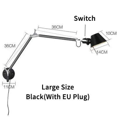 lampe murale articulée moderne noir gris blanc interrupteur fixations minimaliste led eléctrique