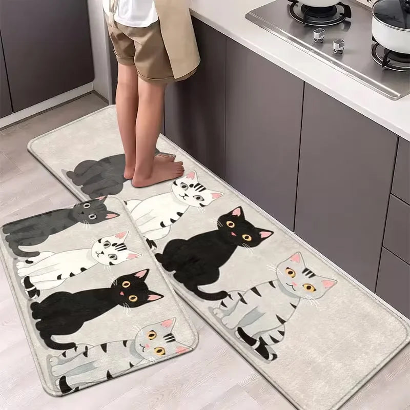 tapis sol moderne chats motifs gris noir blanc antidérapant polyester doux adhésifintérieurextérieur