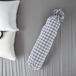housse coussin cou décoration coton bleu clair blanc carreaux rustique ølets