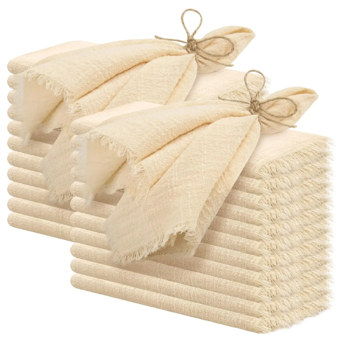 lot dix serviettes table coton beige clair franges rustiques mariage décoration chic maison