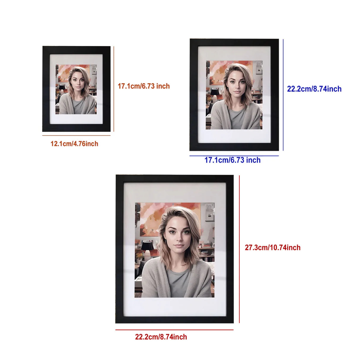 cadre photo bois moderne rectangle noir blanc protégé dimensions différentes