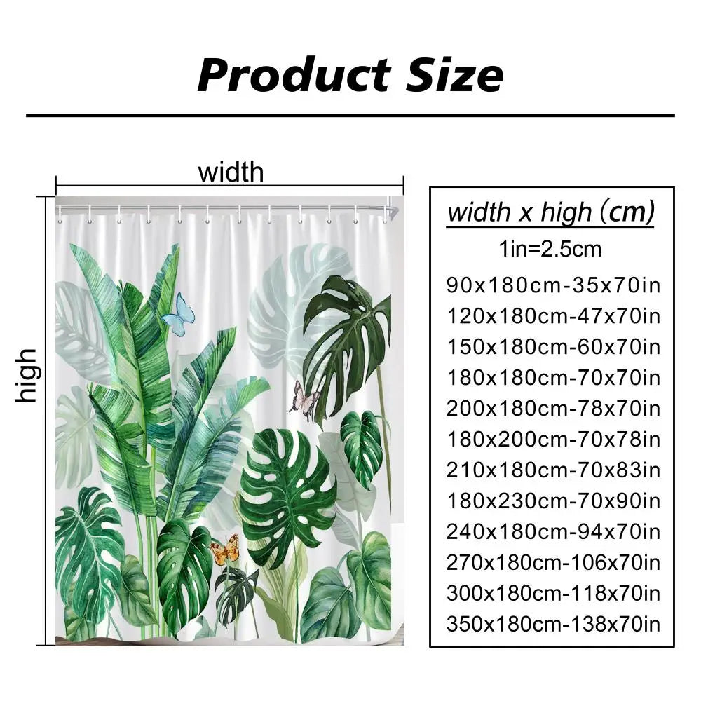 rideau douche personnalisé motifs tropicaux feuilles fleurs papillons couleurs vives polyester moderne tropical blanc