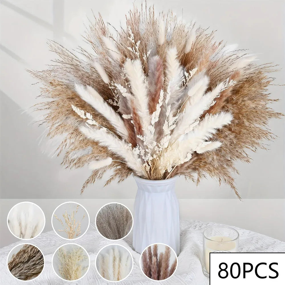 décoration boho bouquet pampas séchés beige crème anniversaire mariage table vase