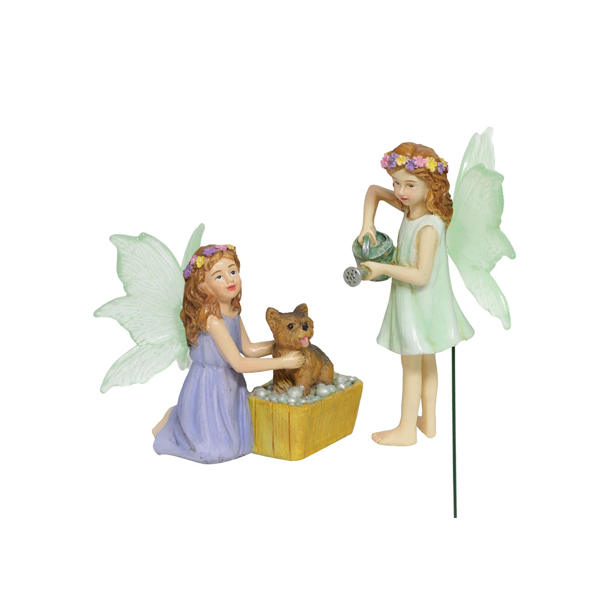 décoration extérieure résine fée chien baignoire fleurs herbe verte miniature jardin fantaisie