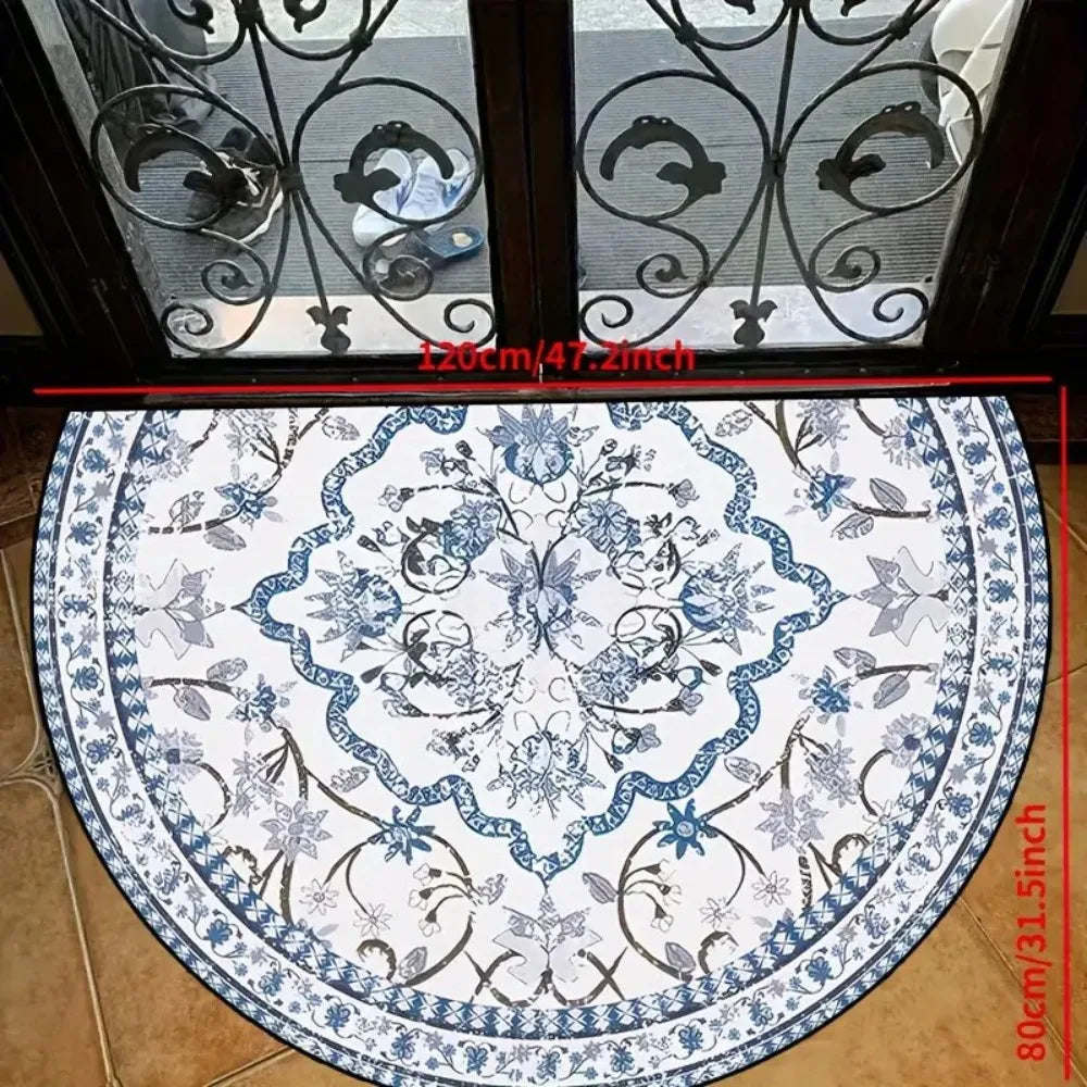 tapis demi rond motif floral imperméable polyester bohème oriental extérieur intérieur absorbant