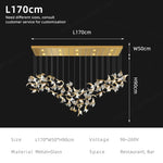 suspension lumineuse moderne élégante dorée feuilles stylisées transparente 120cm 170cm 200cm lumière chaude 3000k