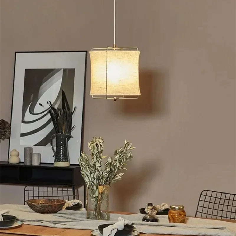 Suspension lumineuse moderne toile lin beige clair interrupteur tactile chambre salonhôtel