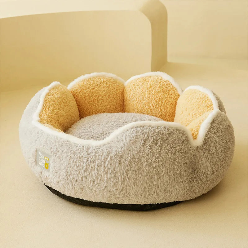 coussin peluche rond doux chat chien lit animal confortable beige gris vert