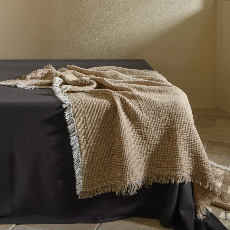 couverture tissée gris rose pâle solide anti boulochage portable hiver été voyage decoration pomi
