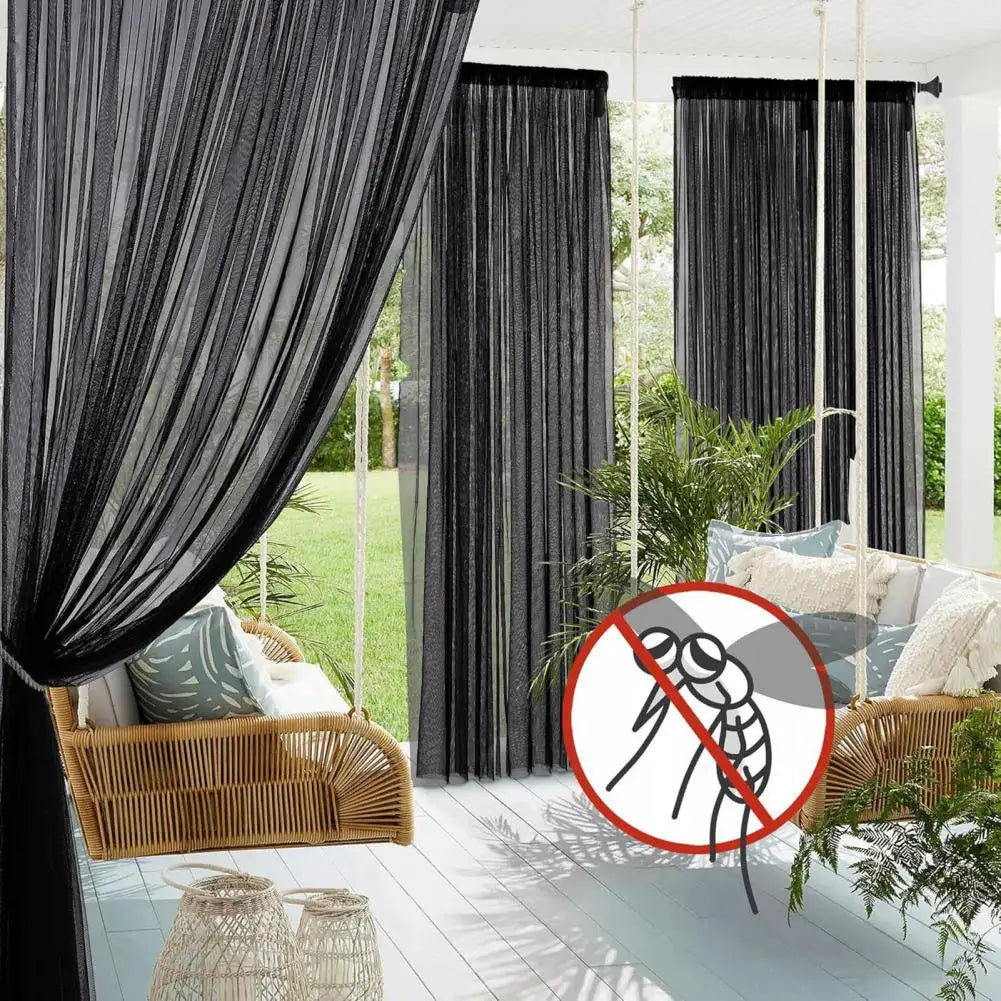 rideau extérieur semi transparent noir blanc moderne pochette tringle patio véranda