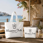 sac main toile blanche pochette logo poignées détachables fermeture éclair