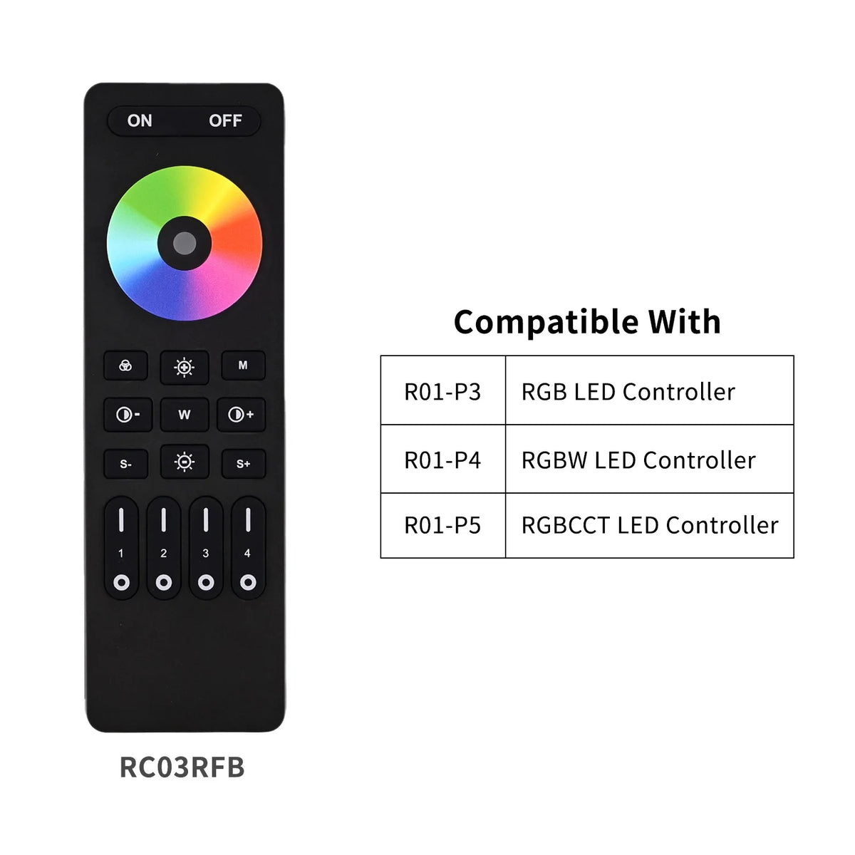 contrôleur led rf télécommande dimmable rgb rgbw cct bande lumineuse 12v 24v sans fil