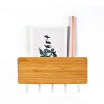 porte clés mural bois naturel moderne crochets clips adhésifs boîte stylos gris métallique