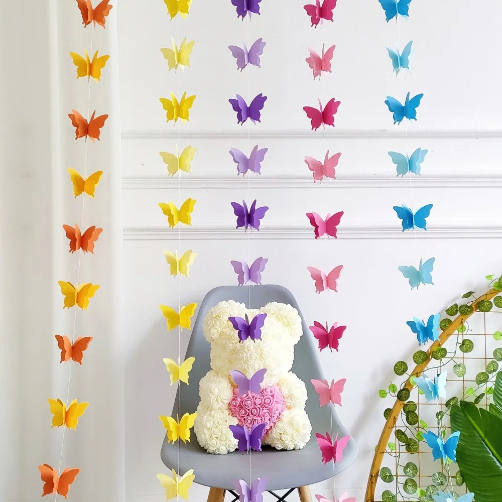 guirlande papillons 3d multicolore décoration anniversaire mariage baptême fêtes années