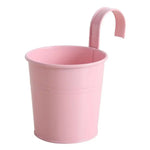 Pots fleurs suspendus vintage couleurs rose bleu jaune violet orange anneaux métalliques retouches