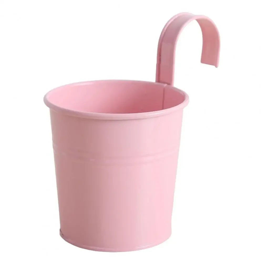 Pots fleurs suspendus vintage couleurs rose bleu jaune violet orange anneaux métalliques retouches