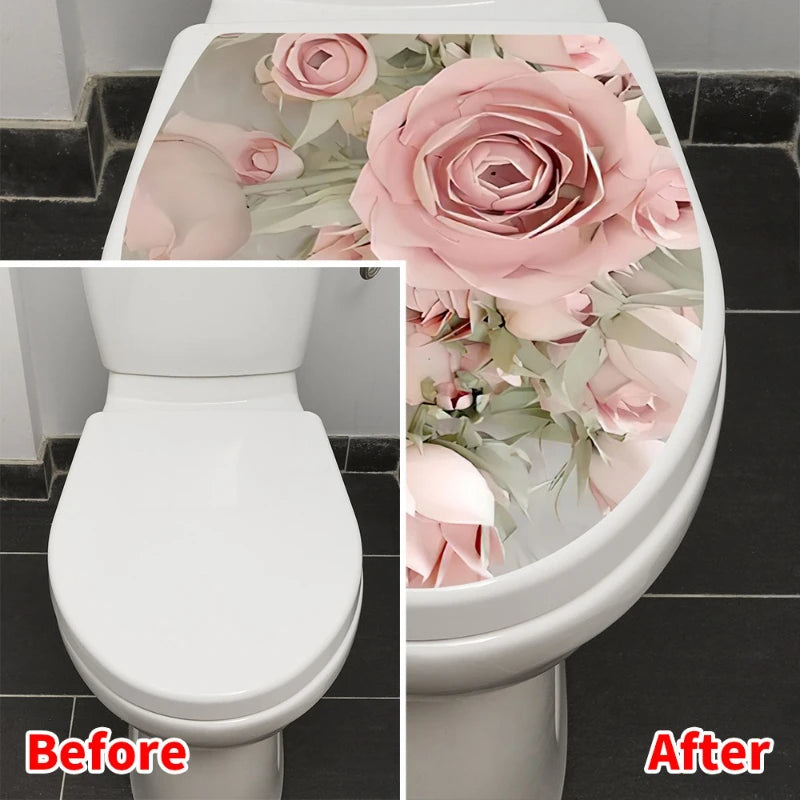 autocollants couvercle toilette floral papillons oiseaux moderne blanc rose vert bleu violet noir adhésif